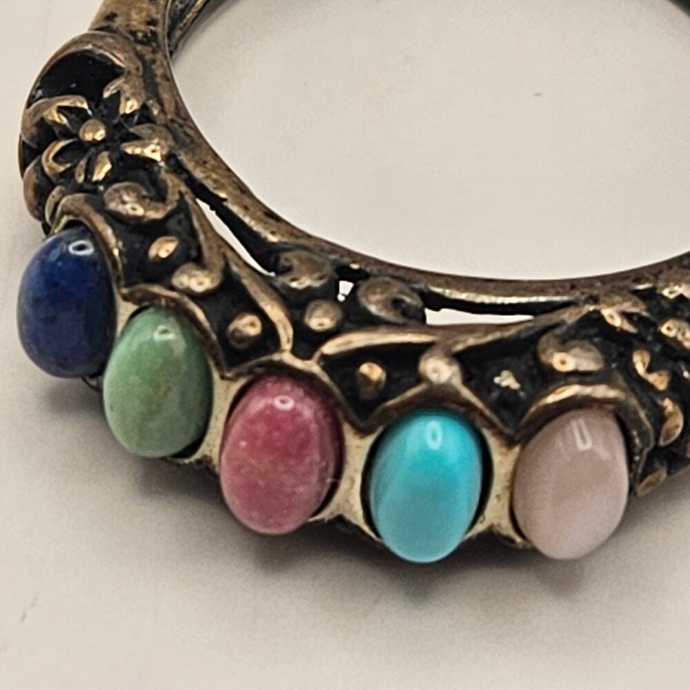 925 STERLING SILVER MULTI STONE RING BOHO TURQUOISE STYLE CABOCHON BAND - Picture 5 of 6